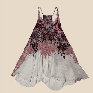 Free People Pink Floral Lace Trim Tunic